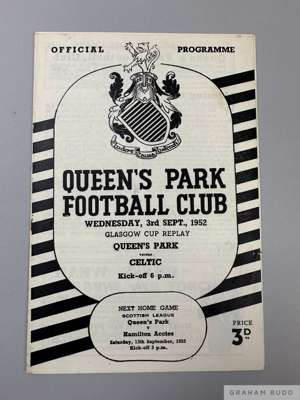 Queen's Park v. Celtic Glasgow Cup 1st Round Replay match programme, 3rd September 1952
  staples removed, overall good