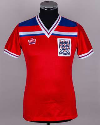 Sammy Lee red, white and blue No.4 England v. West Germany match worn shirt, 1982