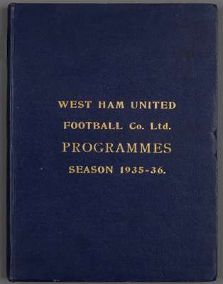 Bound volume of West Ham United home programmes season 1935-36,
 comprising first team (Football League Div 2 and FA Cup), reserves (London Combinatio