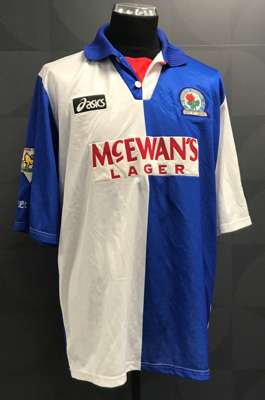 Chris Sutton blue and white Blackburn no.16 jersey, season 1994-95