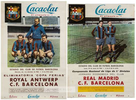 Two FC Barcelona match posters dating from 1964 and 1965,
 the first v Real Madrid in the Campeonato Nacional de Liga Division One, played at Camp Nou