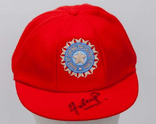 Akash Deep red India Red For Ruth match worn autographed cap