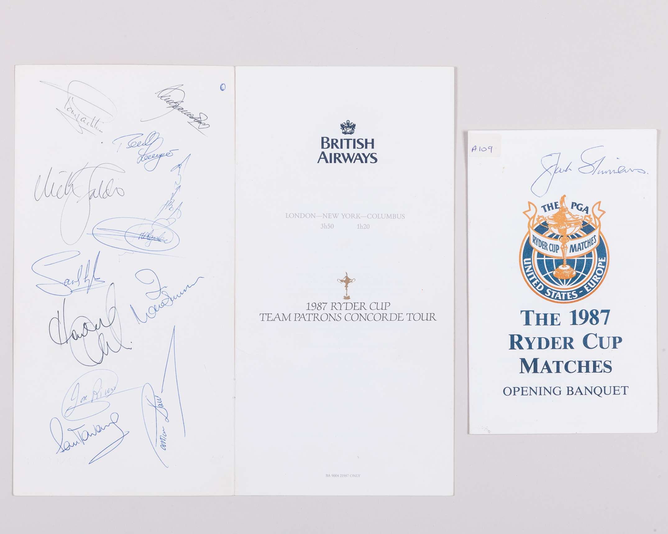 1987 Ryder Cup memorabilia, comprising: captain Tony Jacklin's