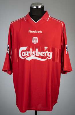 Michael Owen red Liverpool no.10 home jersey, season 2000-01, 
 Reebok, short-sleeved with THE FA PREMIER LEAGUE sleeve badges, club crest and sponsor