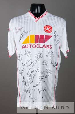 Craig Shakespeare team signed white Walsall no.4 jersey from the club's Centenary year in 1988,
 by Scoreline, short-sleeved with sponsor logo sleeve 