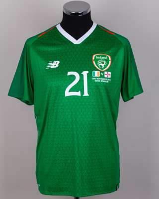 Kevin Long green and white No.21 Republic of Ireland v. Northern Ireland issued shirt, 2018