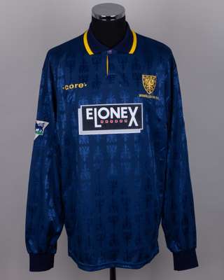 Alan Reeves blue and yellow No.15 Wimbledon long-sleeved shirt, 1994-95