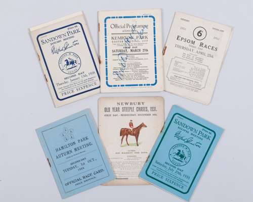 Six racecards dating between 1929 and 1938