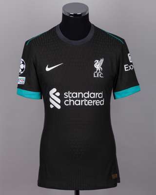 Luis Diaz black and green No.7 Liverpool v. AC Milan match issued short-sleeved shirt, 2024