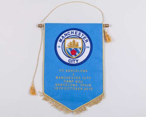 Manchester City v. Barcelona embroidered pennant, 2016