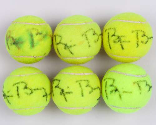 Six various Bjorn Borg autographed tennis balls