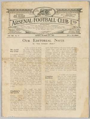 Programme Arsenal v Chelsea London Challenge Cup 1st Round 27th October 1924, 
 Only 5582 attended this match at Highbury.