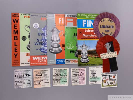 A run of five F.A Cup Final programmes, 1965, 1966, 1967, 1968 and 1969 all played at Wembley
 all with ticket stubs, 1966 World Cup card set and 1969