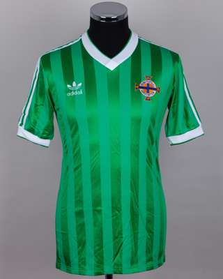 Green and white No.14 Northern Ireland v. England short-sleeved shirt, 1984
