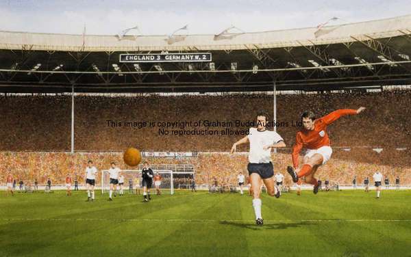Mick Ewins (contemporary) GEOFF HURST SCORING HIS HAT-TRICK GOAL IN THE 1966 WORLD CUP FINAL