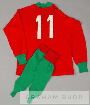 Denis Law red and green Italian National League no.11 jersey v The Football League, at Old Trafford, 8th November 1961,
 long-sleeved with embroidered