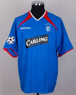 Henning Berg blue No.3 Rangers Champions League short-sleeved shirt, 2003-04