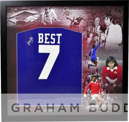 George Best signed & framed Manchester United 1968 European Cup winners retro shirt, 
 United defeated Benfica 4-1 (aet) at Wembley 29th May 1968. Fra