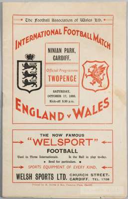 Wales v England international programme, played at Ninian Park, 17th October 1936, personal copy of the Preston North End goalkeeper George "Harry" Ho