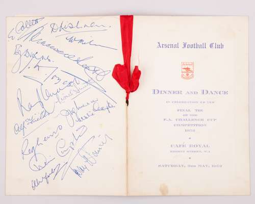 1952 Arsenal autographed menu for the Dinner & Dance to celebrate F.A.Cup