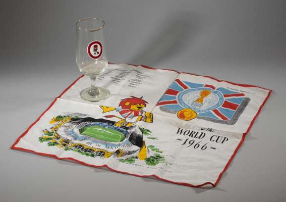 Football Association World Cup 1966 'World Cup Willie' handkerchief, 
 featuring Wembley Stadium, list of previous winners, England emblem and World C