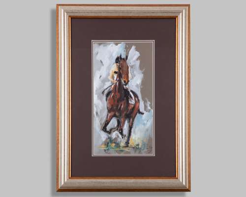 Peter Curling (Irish, b.1955) gouache painting of the racecourse Arkle