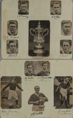 Two pages of Arsenal player autographs, 1930s, 
 eleven in total with press cutting photographs of the relevant players, all stuck down (2)