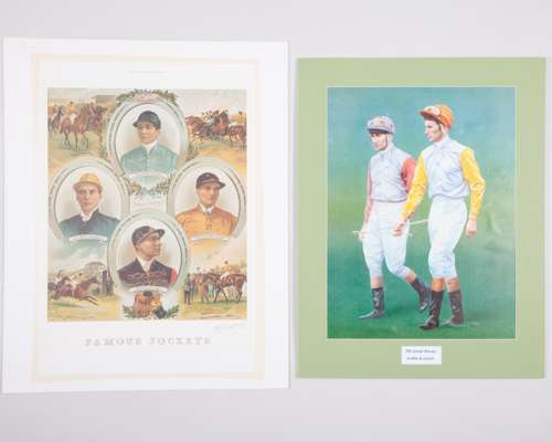 Four horse racing prints featuring jockeys
