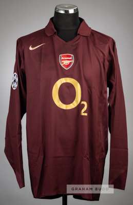 Kolo Toure redcurrant Arsenal no.28 UEFA Champions League jersey v Juventus, season 2005-06,
 Nike, long-sleeved with UEFA STARBALL sleeve badge, club