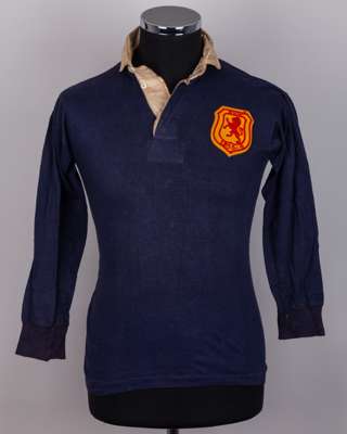 Blue Scotland v. Wales match worn long-sleeved shirt, 1933-34