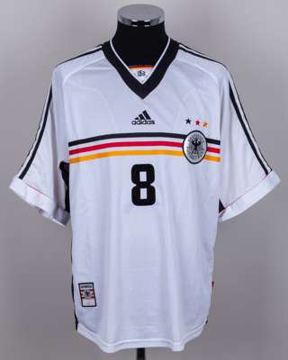 Mario Basler white, red, black, yellow No.6 Germany Malta short-sleeved shirt, 1998