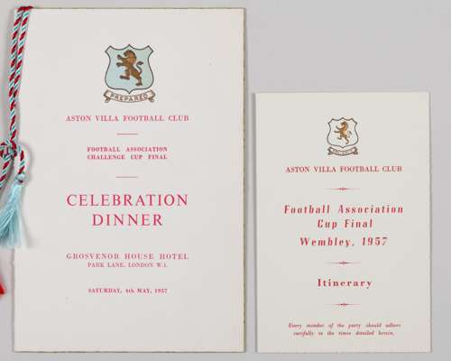 Aston Villa 1957 F.A.Cup Final a celebration dinner menu card, 4th May 1957