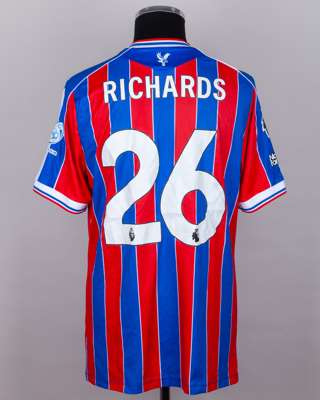 Chris Richards red and blue No.26 Crystal Palace v. Liverpool match worn shirt