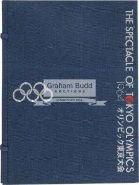 A Spectacle of Tokyo Olympics 1964 Japan Olympic Games Souvenir Book, 
 the green bound volume, in a blue case with silver writing The Spectacle of To