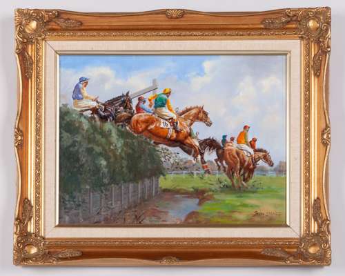 John Spence (British, 20th century) oil painting of Becher's Brook, Grand National
