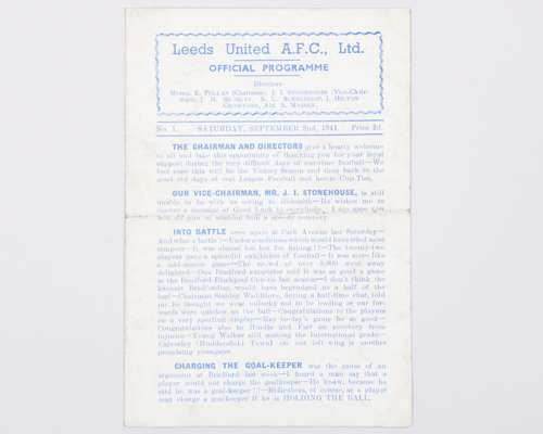 Leeds United v. Bradford Park Avenue match programme, 2nd September 1944