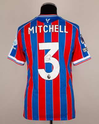 Tyrick Mitchell red and blue No.3 Crystal Palace v. Sunderland match worn shirt
