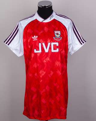 Alan Smith red and white No.9 Arsenal v. Benfica autographed short-sleeved shirt, 1991