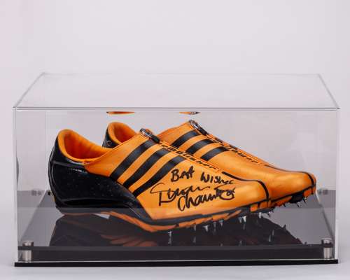 Dwain Chambers autographed Adidas Demolisher World Athletic Championship worn spikes, 2009