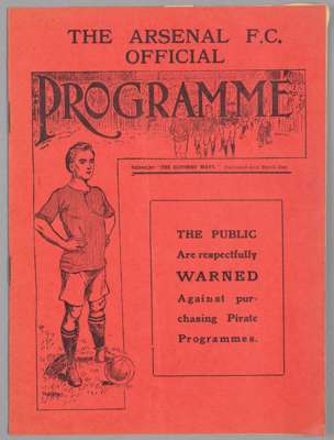 The Arsenal v Derby County programme 27th February 1915,
 F.L. Division Two fixture, discolouration to cover and pages, cover faded, minor spine split