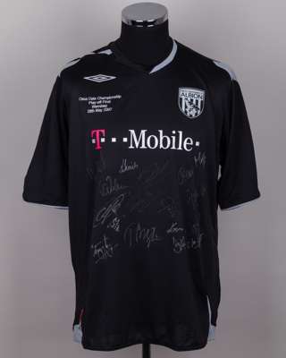 Black and grey West Bromwich Albion squad signed Coca-Cola Play-Off final shirt, 2007