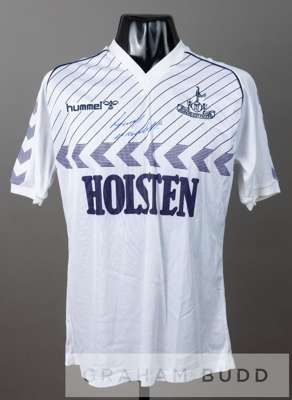 Gary Mabbutt signed white Tottenham Hotspur no.6 home jersey, season 1986-87,
 by Hummel, short-sleeved with embroidered club crest and sponsor logo, 