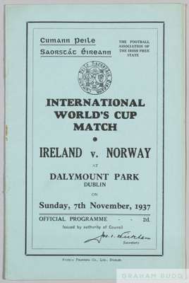 Ireland v Norway 1938 World Cup qualification match programme