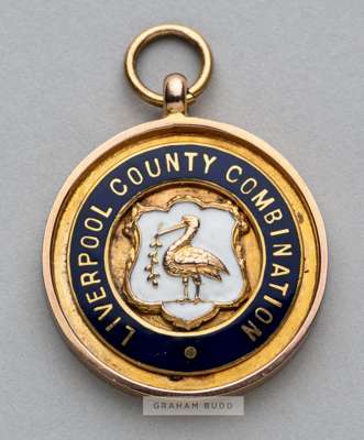 9ct. gold and Enamel 1931-32 Liverpool County Combination winner's medal awarded to the Everton goalkeeper George "Harry" Holdcroft,
 9ct. gold & enam