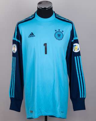 Manuel Neuer blue No.1 Germany v. Austria goalkeepers shirt, 2014