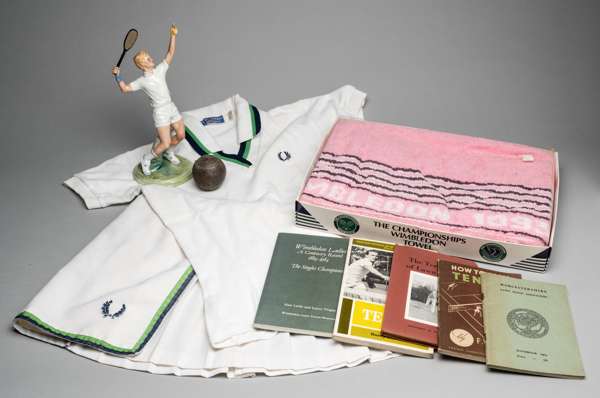 Royal Doulton "The Ace" tennis figurine, HN3398, modelled by Robert T Tabbenor  and further tennis memorabilia, 
 including Wimbledon 1993 pink tennis