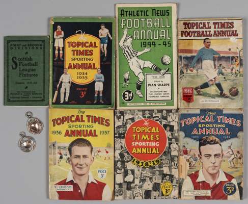 A collection of football ephemera including Topical Times colour portraits, 
 Association Footballers, 1935-36 cigarette card album, signed Mikel Arte