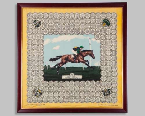 Ladies silk scarf commemorating Santa Claus winning the 1964 Epsom Derby