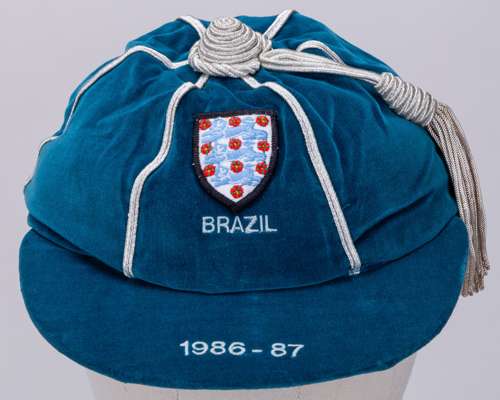 Peter Shilton blue England v. Brazil Rous Cup International cap, 1986-87