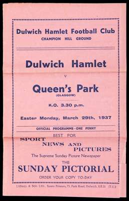 12 Dulwich Hamlet home programmes season 1936-37, including England v Scotland Amateur international, a friendly v Queen's Park (Glasgow) and a few re